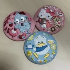サンリオ刺繍缶バッジ キティ、ペックル、ハンギョドン