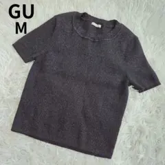 GU ブラック ラメクロップドセーター　半袖ニット M