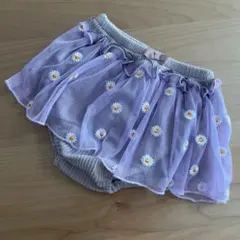 ママラク　花柄刺繍の紫パンツ 70〜80cm