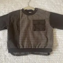 【美品】petit main 長袖トレーナー ブラウン チェック 90cm