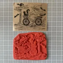 # ラバースタンプ　ハロウィン 魔女と黒猫とお化け屋敷標識