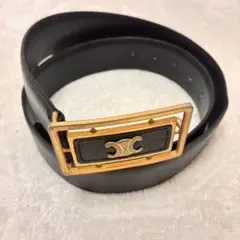 CELINE/セリーヌ】トリオンフ金ロゴレザーベルト ブラック 60/24