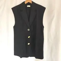 レディース　ベスト　襟つき　リネン　ポケットつき　黒