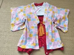 ベビー　ロンパース　袴 70 花柄　羽織付き　ピンク　股スナップボタン