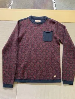 ニットセーターメンズ冬物ウール混総柄レトロ北欧モード古着風個性派