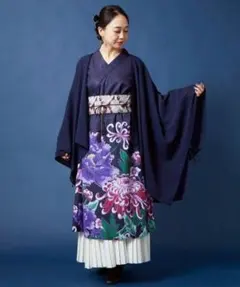 着物風 ワンピース 羽織 セット アンティーク 赤 ピンク 菊 振袖 花束