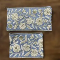 セール　インド刺繍リボンファスナーポーチ2個セット　現品限り