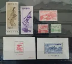 ●　銭単位切手　見返り美人・月に雁・航空切手・動植物国宝切手小型シート　●