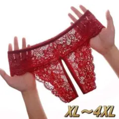 セクシーランジェリー レッド 大きいサイズ オープンクロッチショーツ 2XL ⋆のサムネイル
