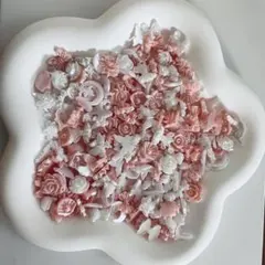 【50個】ピンクホワイト素材mix ネイルパーツ　デコパーツ まとめ売り　光沢感