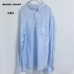 BEAMS HEART 亞麻圓領襯衫 淺藍色
