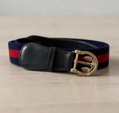 GUCCI グッチベルトネイビー キャンバスボーダーシェリーライン本革