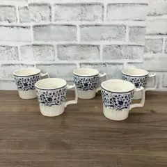 D4② 【昭和レトロ】ブルー小花柄 両手付きスープカップ 5客セット D4② 【昭和レトロ】ブルー小花柄 両手付きスープカップ 5客セット
