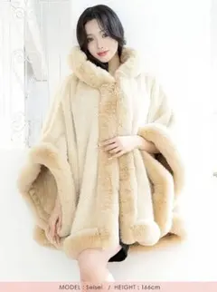 ボリュームフェイクファーデザインフード付き大判ショール キャバドレス ポンチョ