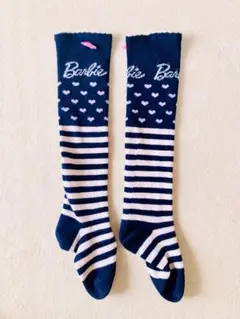 Barbie バービー　ハイソックス ボーダー ピンク　黒 サイズ13〜18cm