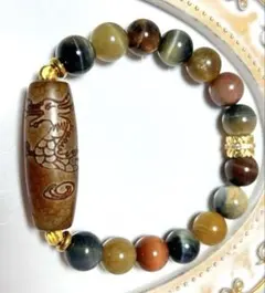 （869)龍神天珠◆ミックスタイガーアイ◆ブレスレット◆天然石◆パワーストーン