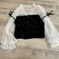 GRL 黒とピンクのフリルシャツ Mサイズ