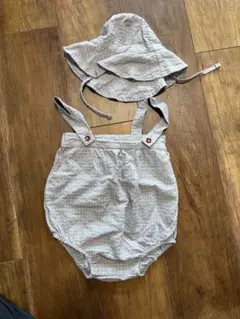 【美品】韓国服　ベビー用 ロンパース 帽子 セット チェック柄