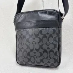 【美品】コーチ マホガニー グレー シグネチャー フライトバッグ レザー
