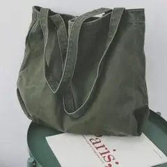 新品❆トートバッグ 男女兼用 おしゃれ　カーキ グリーン キャンバス 無地 定番のサムネイル