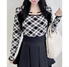 INGNI パールビット付きチェックニット