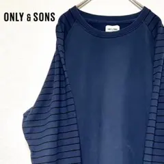 ONLY&SONS ラグラン ロンT カットソー ボーダー袖 ネイビー XXL