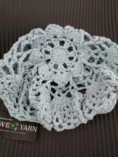 ペールブルー 水色 コットン 編み物ベレー帽 帽子 ニット帽