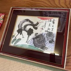 昭和レトロ 本甲張 べっ甲細工 鶴と亀 絵画 美術 芸術 額縁 木製フレーム べっ甲 鼈甲細工 「鶴亀」 忠水 額縁入り - メルカリ