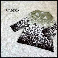 美品【VANZA】花柄ストレッチブラウス プルオーバー レディース カジュアル