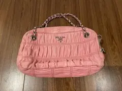 PRADA プラダ ギャザー チェーン ショルダーバッグ ピンクのサムネイル