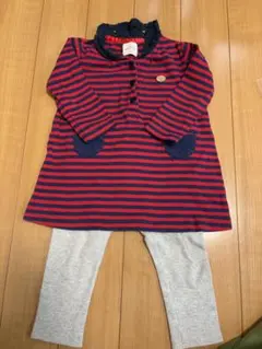 branshes赤と紺のストライプ カットソー ユニクロレギンスセット80cm