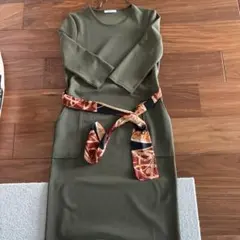 ZARA オリーブグリーン 長袖ロングワンピース S