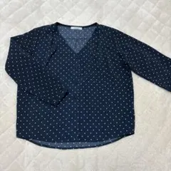 オペークドットクリップ　ブラウス　ドット　ネイビー