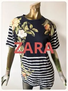 ☘️T22980☘️ZARA MAN 半袖 花柄 ボーダー Tシャツ Mのサムネイル