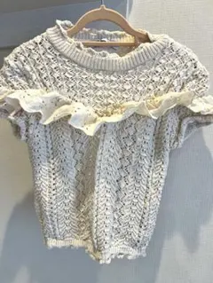 ZARA オフホワイト　クリーム色 レース編み 半袖セーター　Mサイズ