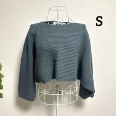 ユニクロ・S 長袖 ラムクロップド丈セーター グリーン ウール100%