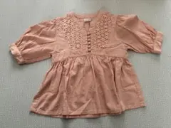 petit main ピンク 刺繍 バルーン袖 シャツ