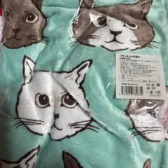 フランネル　ひざ掛け　キャットアソート　猫　ミント　ブランケット