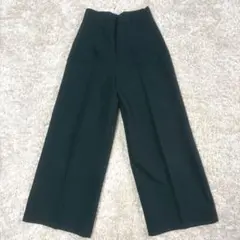 ZARA ワイドパンツ　XS グリーン　センタープレスパンツ