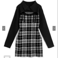 grl チェック柄フロントオープンリボンニットミニワンピース ru1373