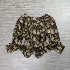 ROPE 花柄 ウエストリボン　ブラウス 長袖 ブラウン きれいめ 上品 ロペ