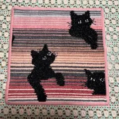 新品　フェイラー　タオルハンカチ　Black Kitty　黒猫　ピンクのサムネイル