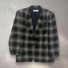 チェック柄 テーラードジャケット ブラック カジュアル レトロ古着 一点物