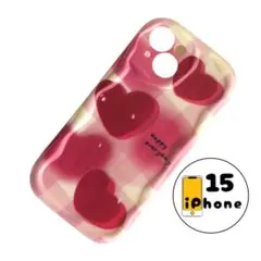 ✤割引有り✤　iPhone15 ケース　カバー　ハート　ピンク　赤　アイボリー