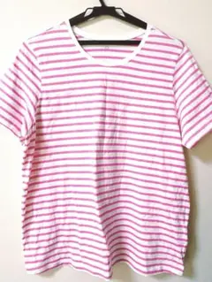 ホワイト/ピンク ストライプ Tシャツ 4L