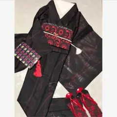NEW】 美品♡ 個性的 大胆柄 濃紺に赤とシルバーのかっこいい柄 紗の夏