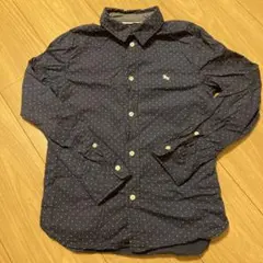 H&M ネイビー ドット柄 長袖シャツ 8-9Y