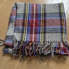 チェック柄フリンジ付きマフラー　大判　ストール