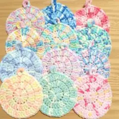 12枚丸 アクリルたわし　①　エコたわし　コースター　アクリルタワシ