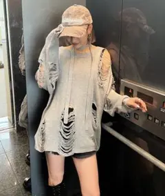 SPIRALGIRL スパイラルガール スカーフ付きダメージオーバーニット